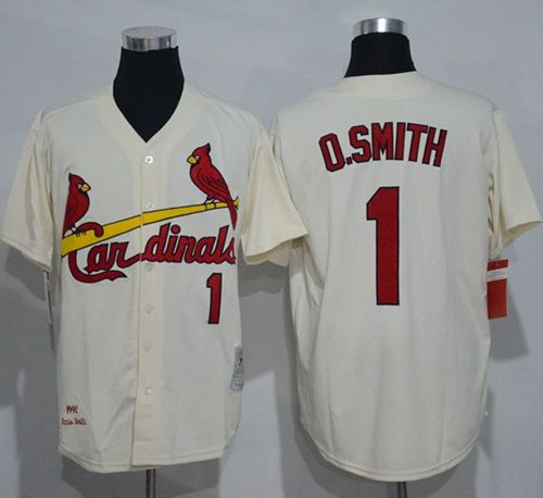 Mitchell And Ness Cardinals #1 Ozzie Smith Cream Throwback Stitched MLB Jersey